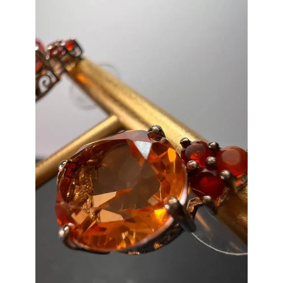 Tangerine quartz and fire opal sterling silver earrings - Picture 5 of 11